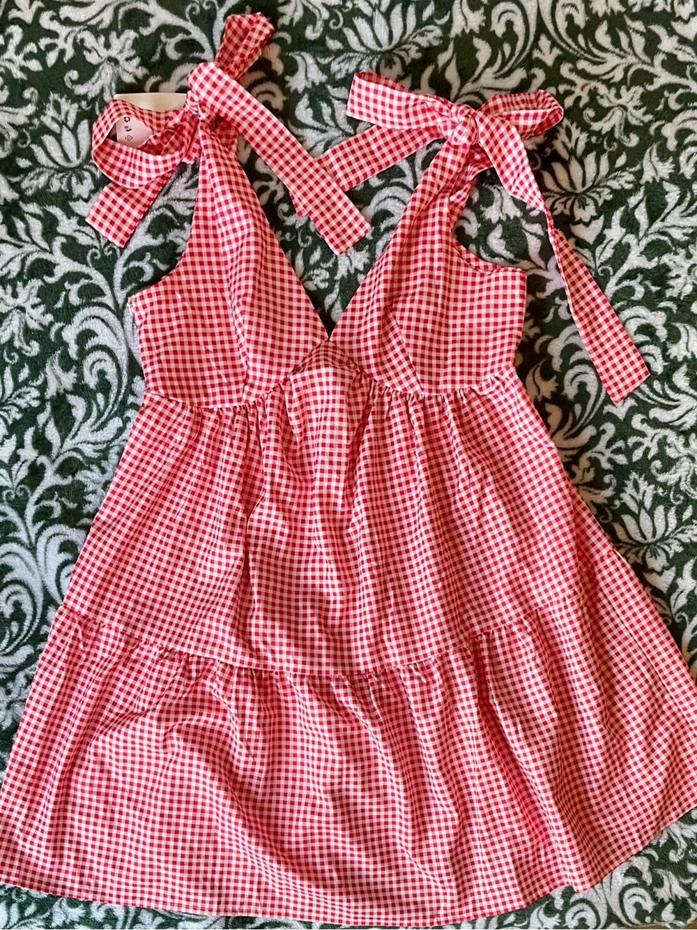 NWT Rosa Clothing Red Gingham Babydoll Dress • Tie Shoulder • Small